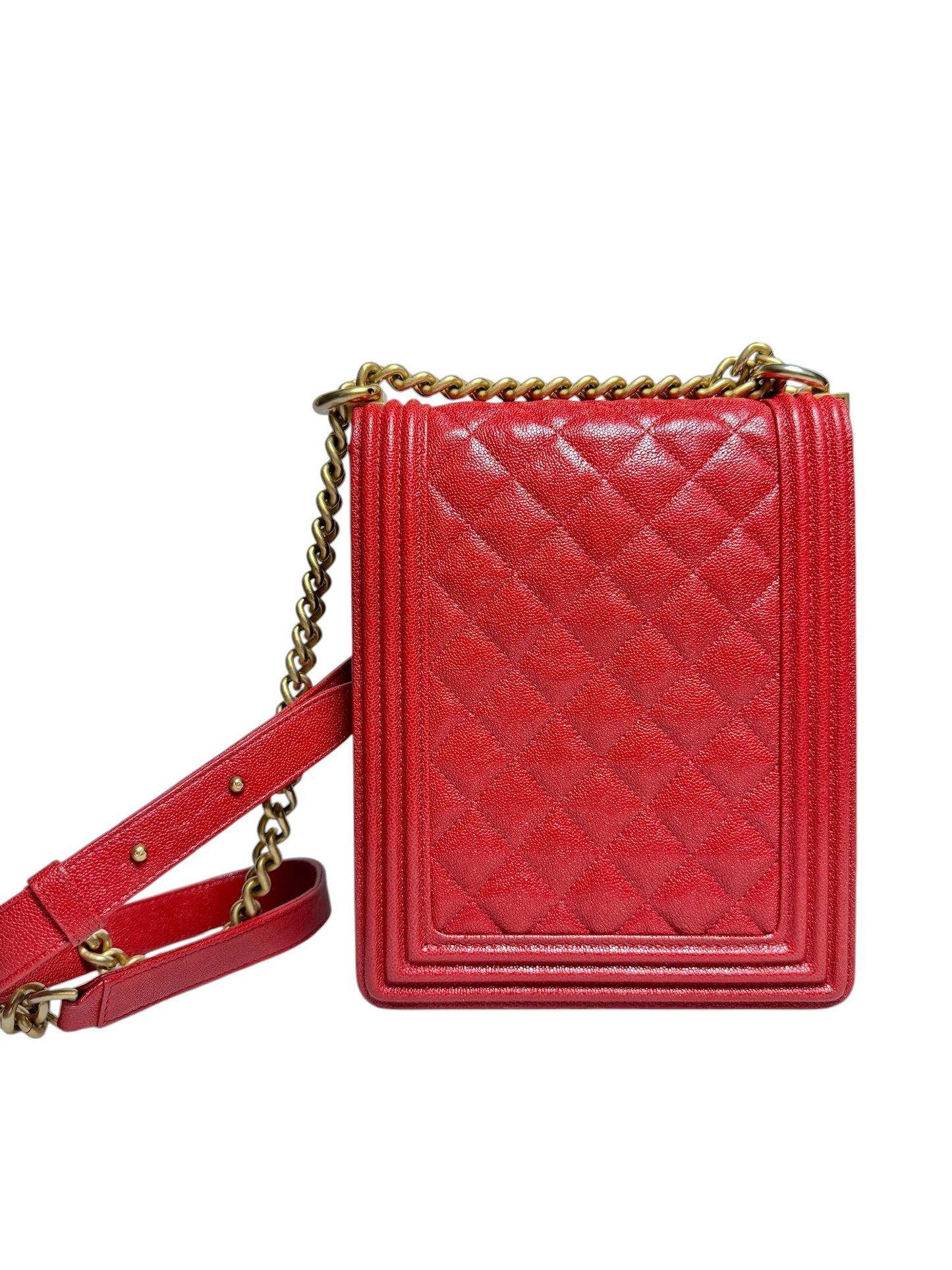 Chanel Red Caviar North South Boy Crossbody GHW