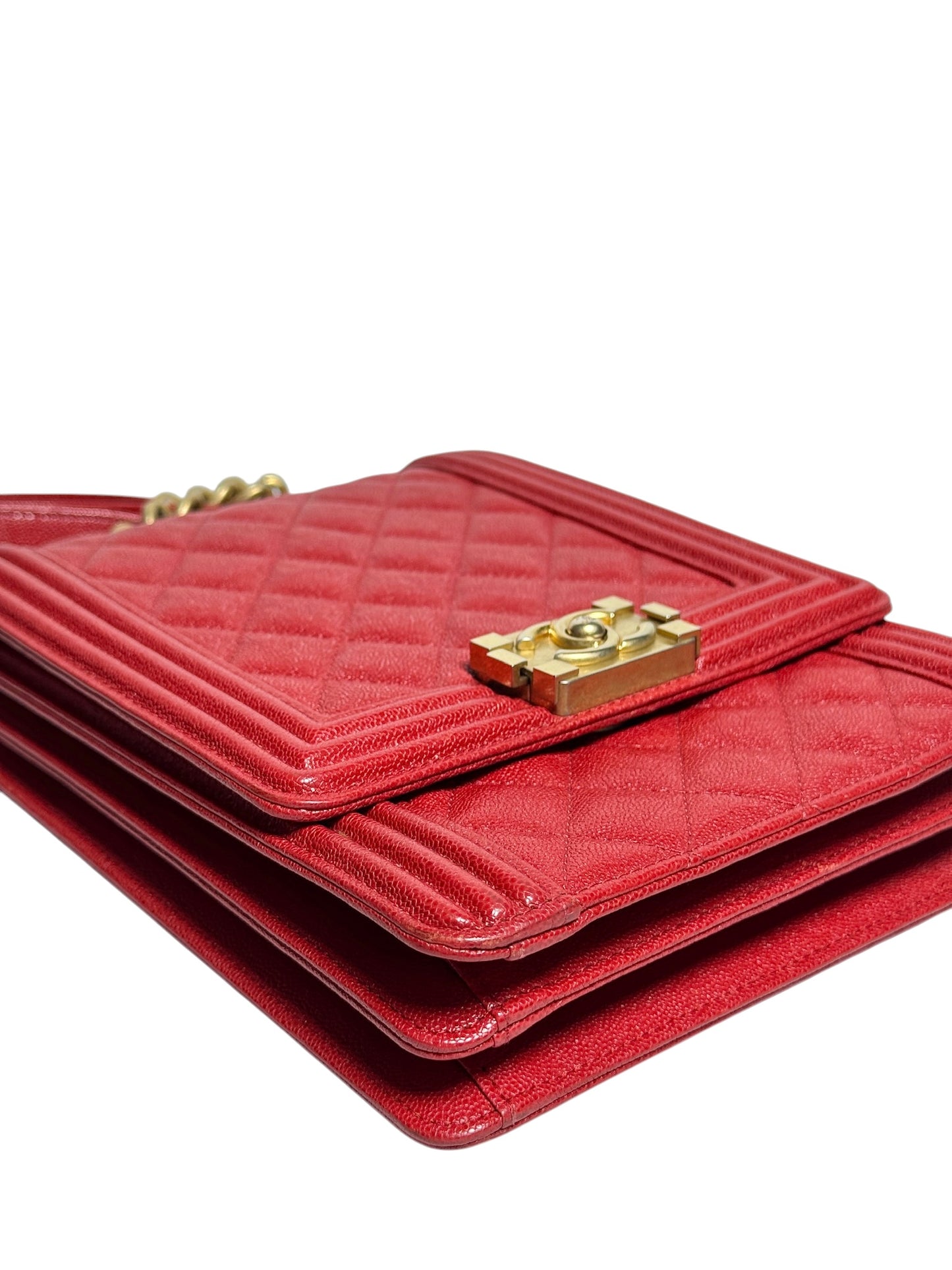 Chanel Red Caviar North South Boy Crossbody GHW