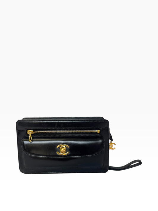 Chanel Classic Turnlock Black Wristlet GHW