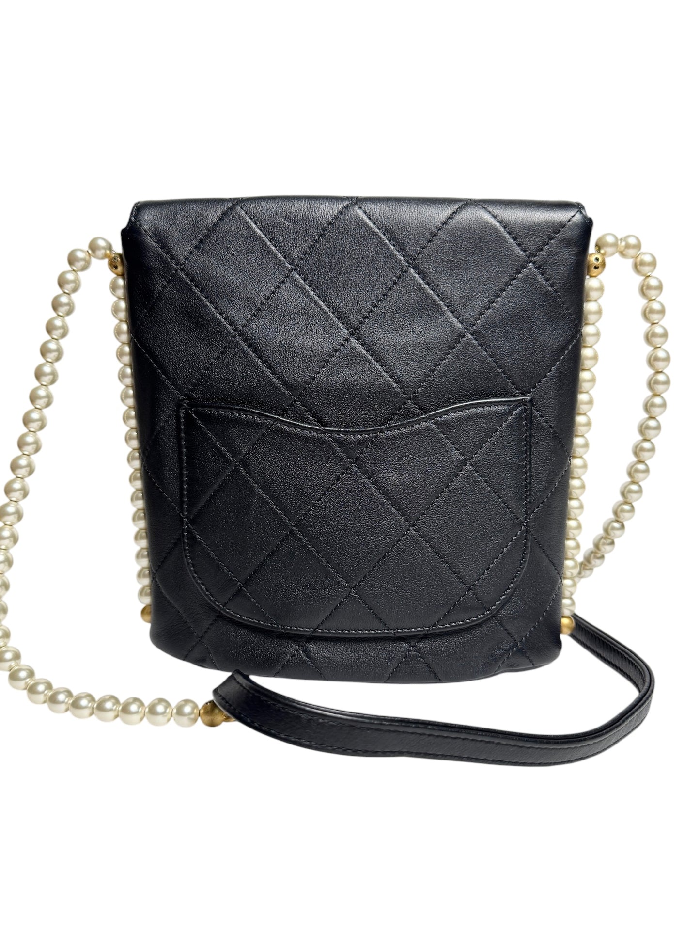 Chanel Black Quilted Vertical Pearl Flap Crossbody