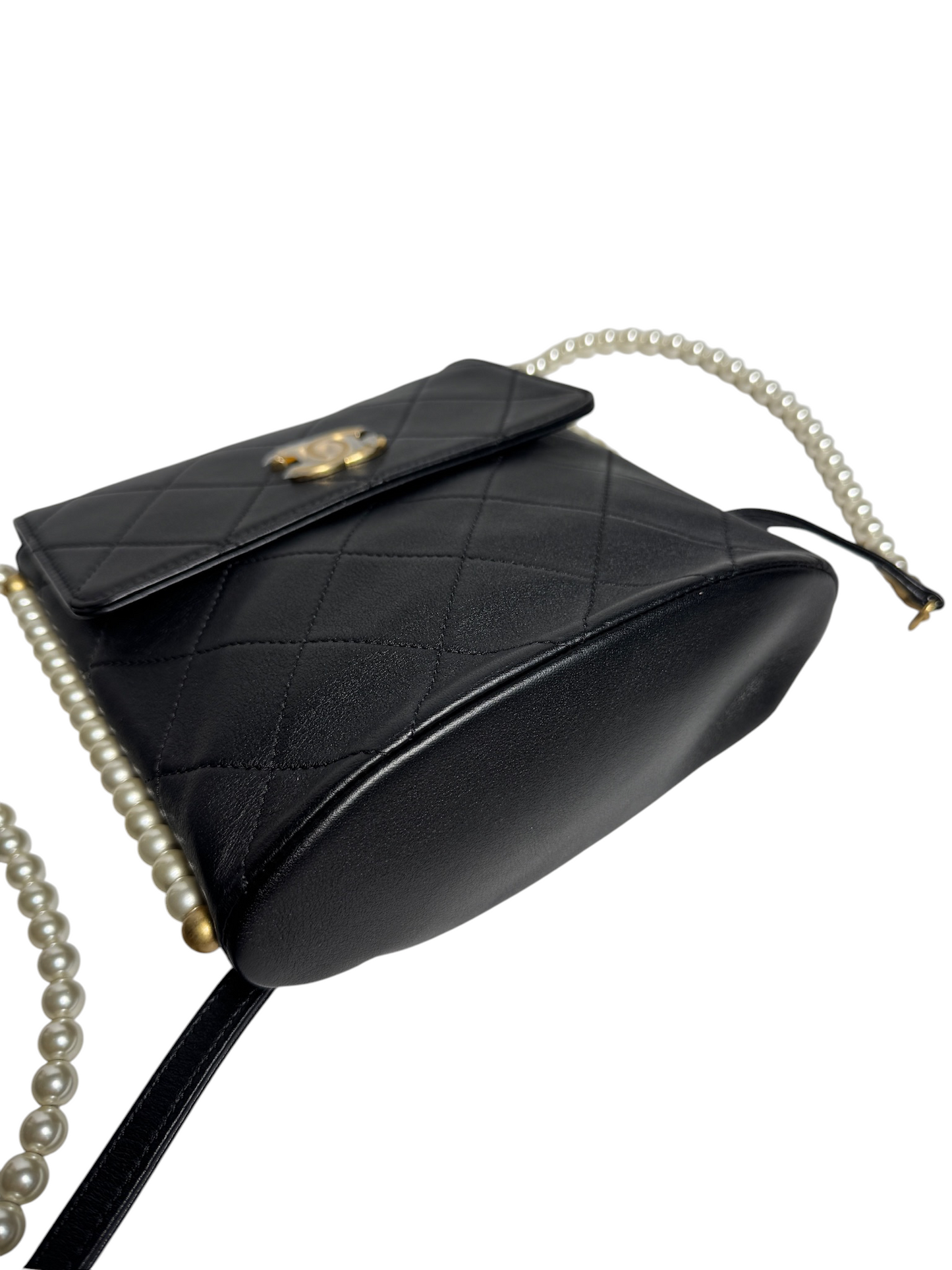 Chanel Black Quilted Vertical Pearl Flap Crossbody