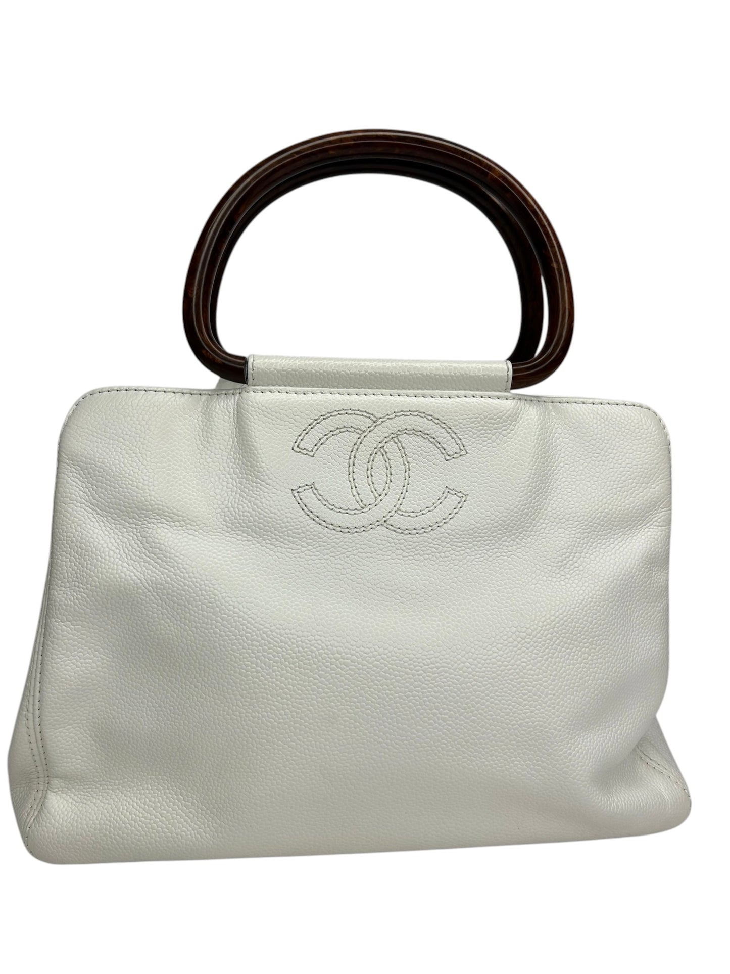 Chanel White Caviar Acrylic Handle Bag T8726