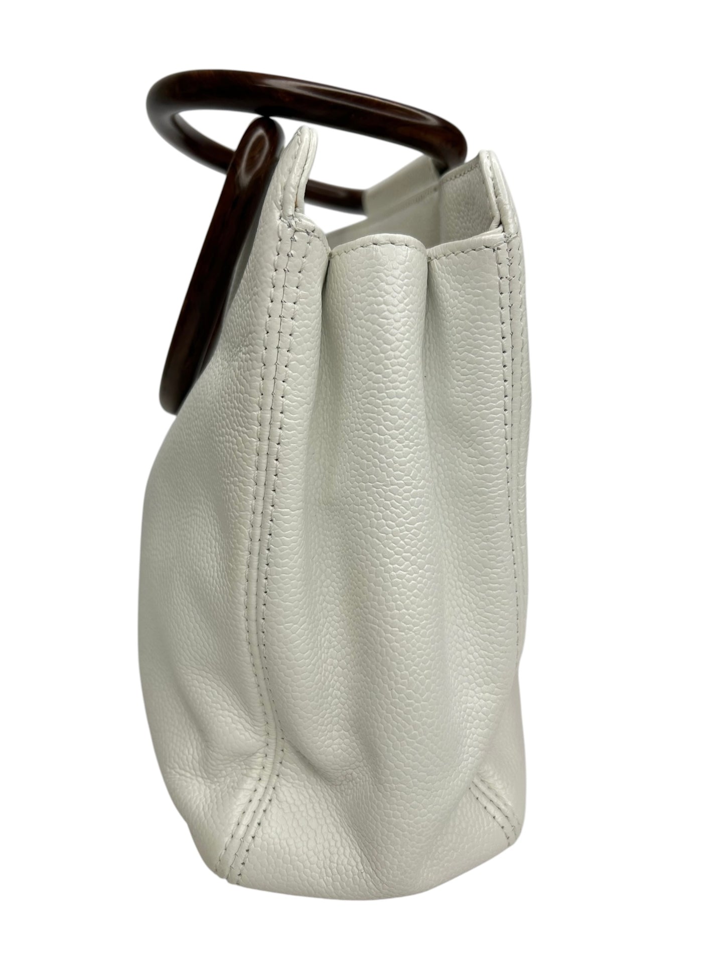 Chanel White Caviar Acrylic Handle Bag T8726