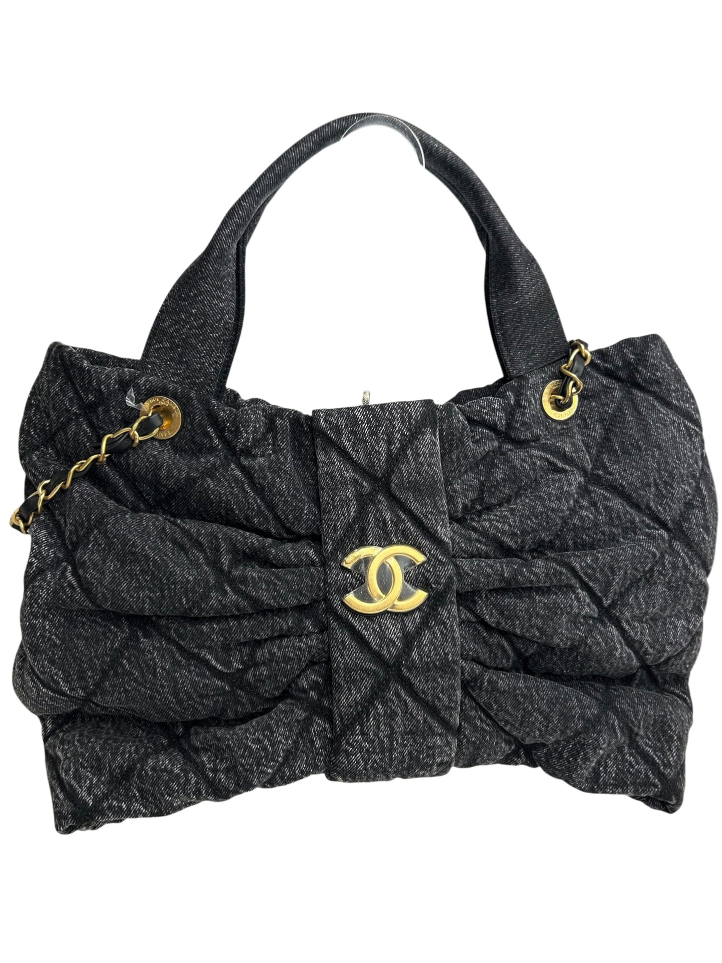 Chanel Maxi Black Denim Bow Bag T8729