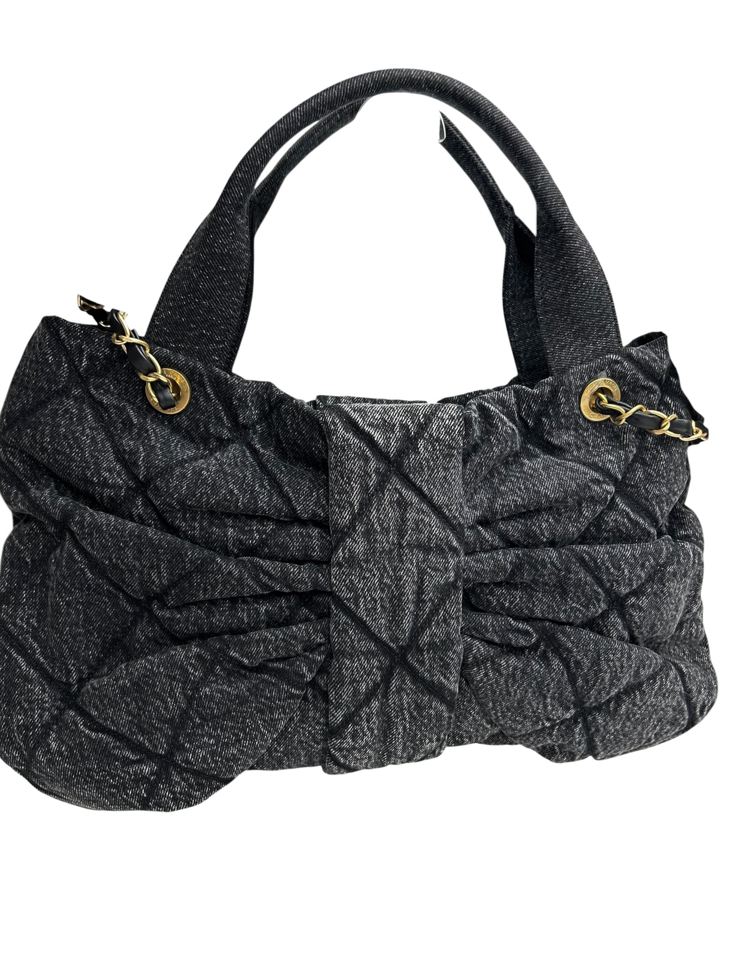 Chanel Maxi Black Denim Bow Bag T8729