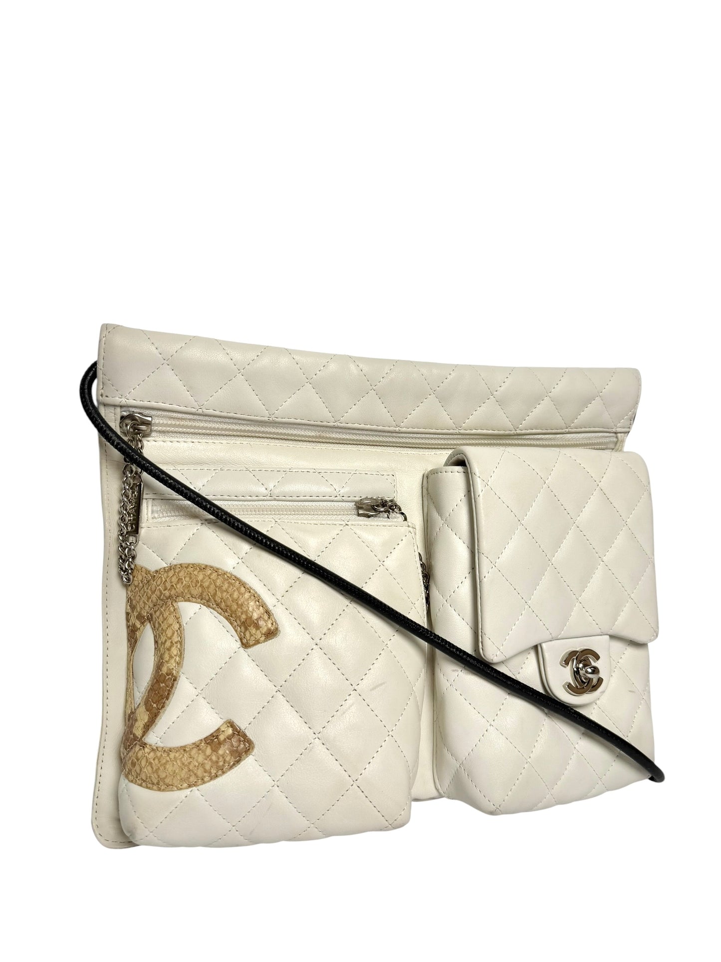 Chanel Convertible Ligne Lambskin Cambon White Python CC