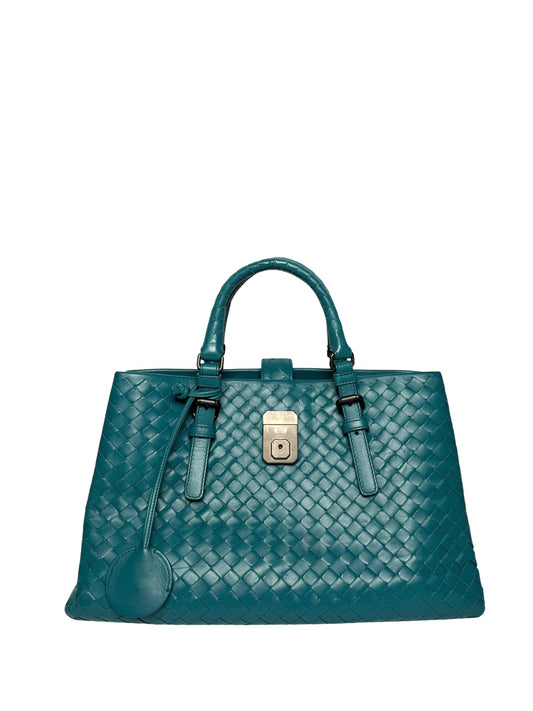 Bottega Veneta Blue Woven Intrecciato Roma Small Tote
