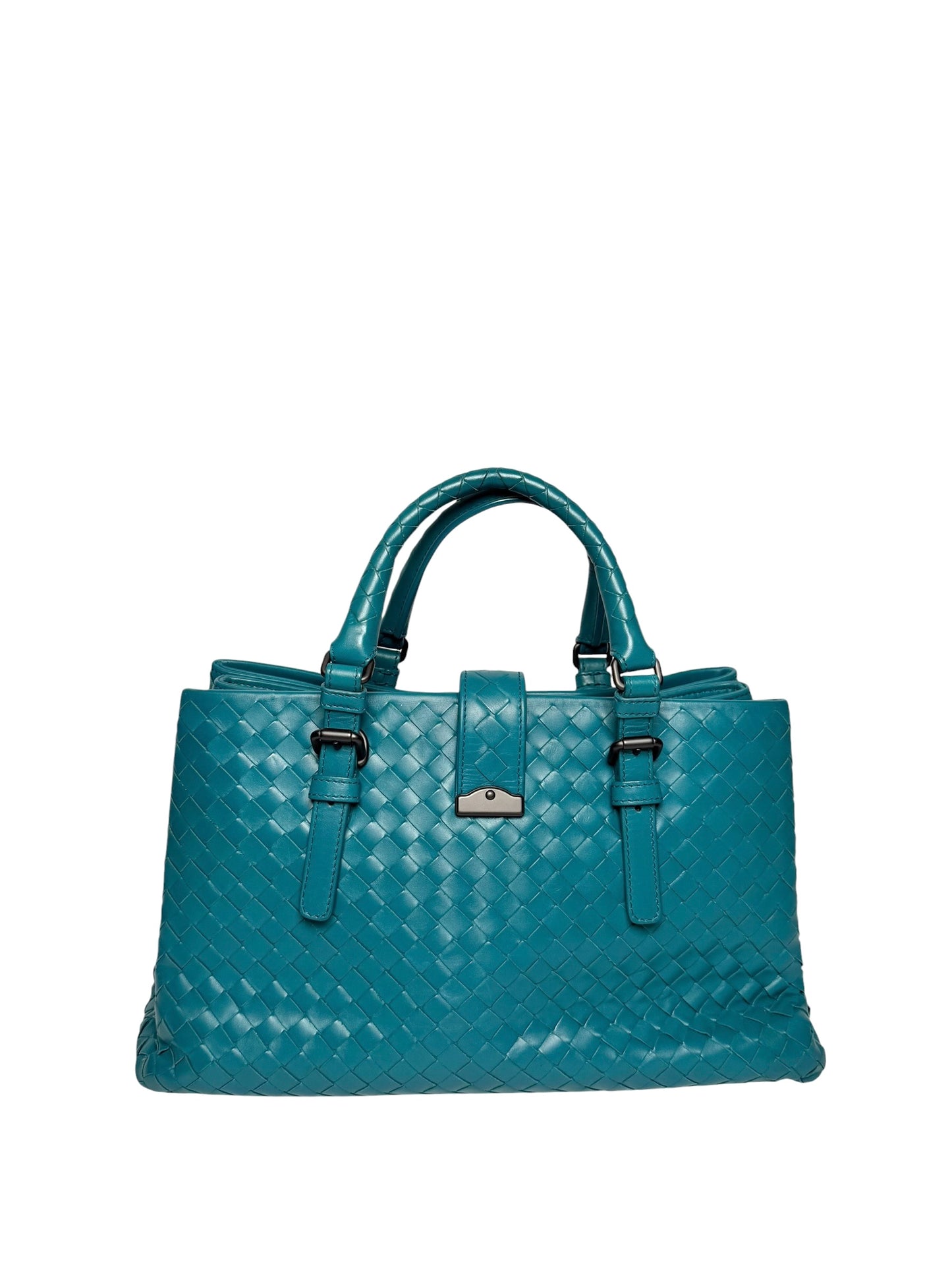 Bottega Veneta Blue Woven Intrecciato Roma Small Tote