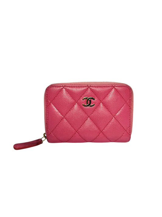 Chanel Pink Caviar Zip Around Card Holder T8202