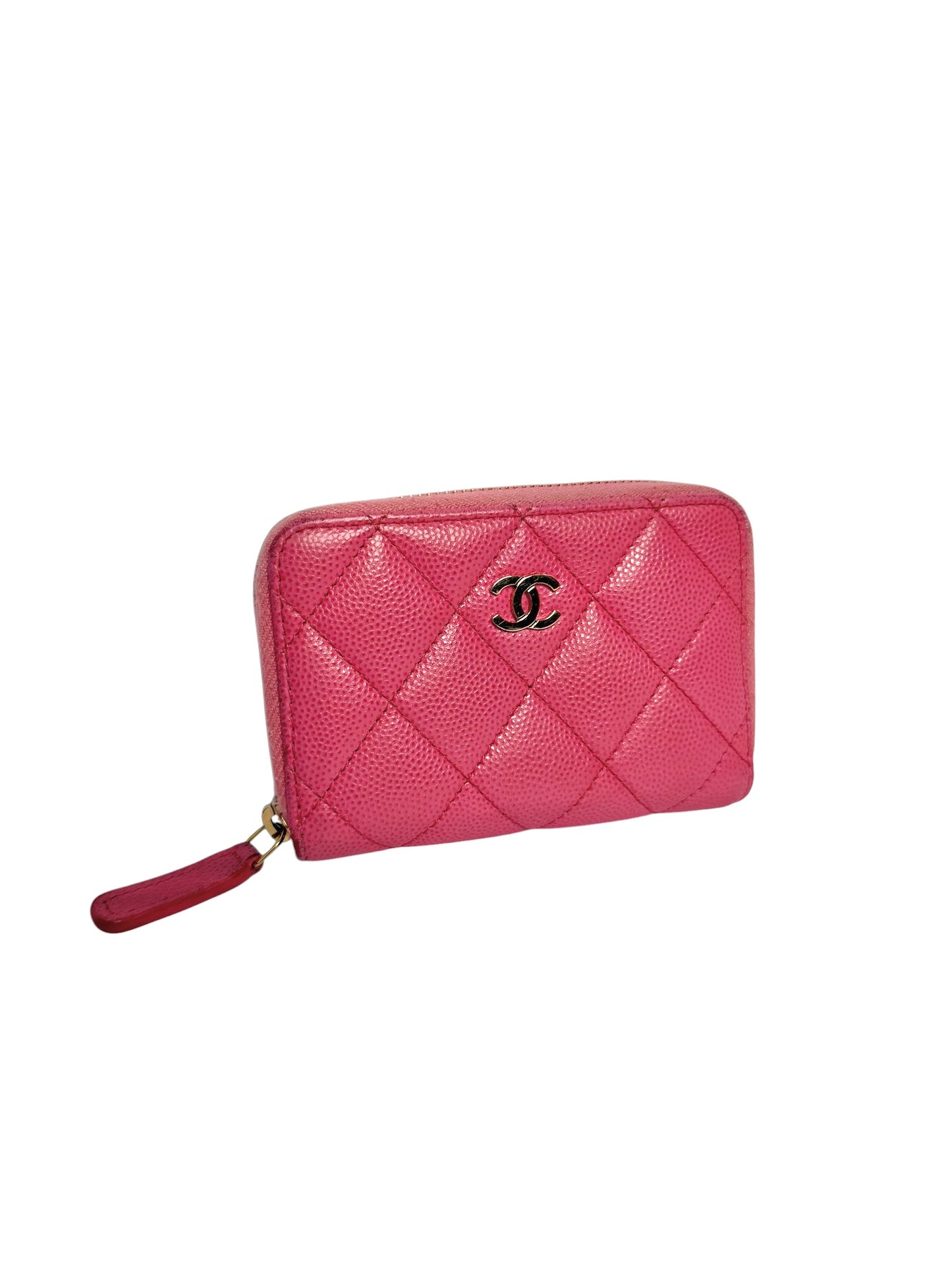 Chanel Pink Caviar Zip Around Card Holder