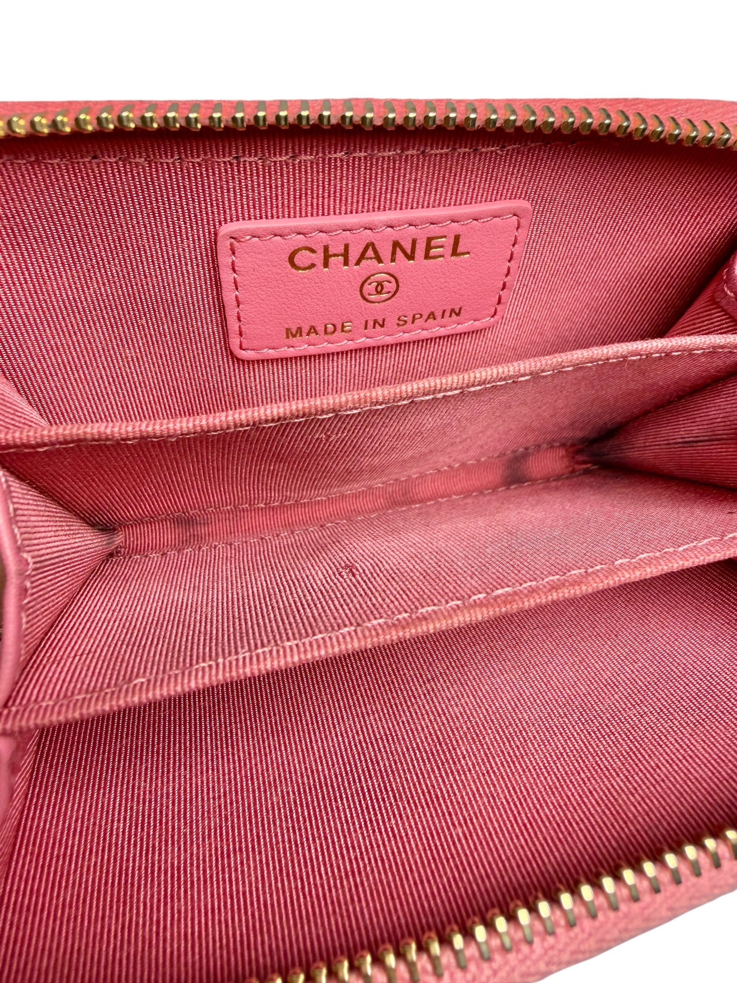 Chanel Pink Caviar Zip Around Card Holder