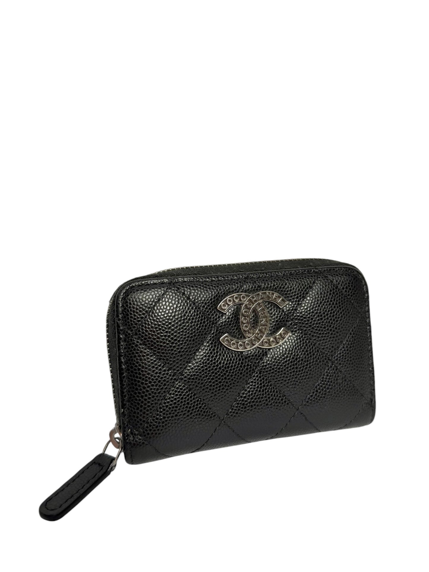 Chanel Black Caviar Zip Around Card Holder