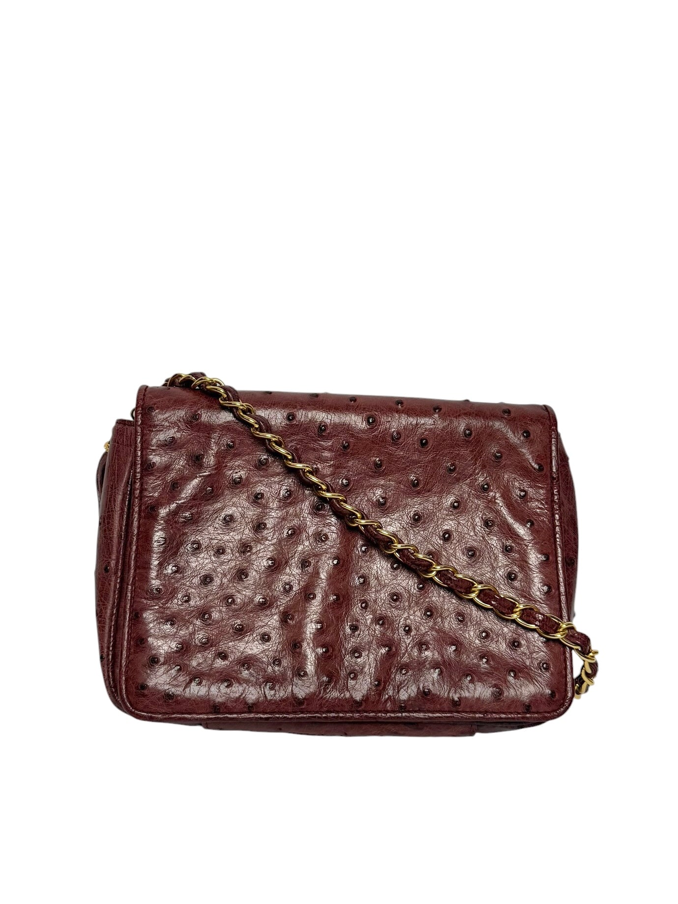 Chanel Vintage Burgundy Ostrich Shoulder Bag