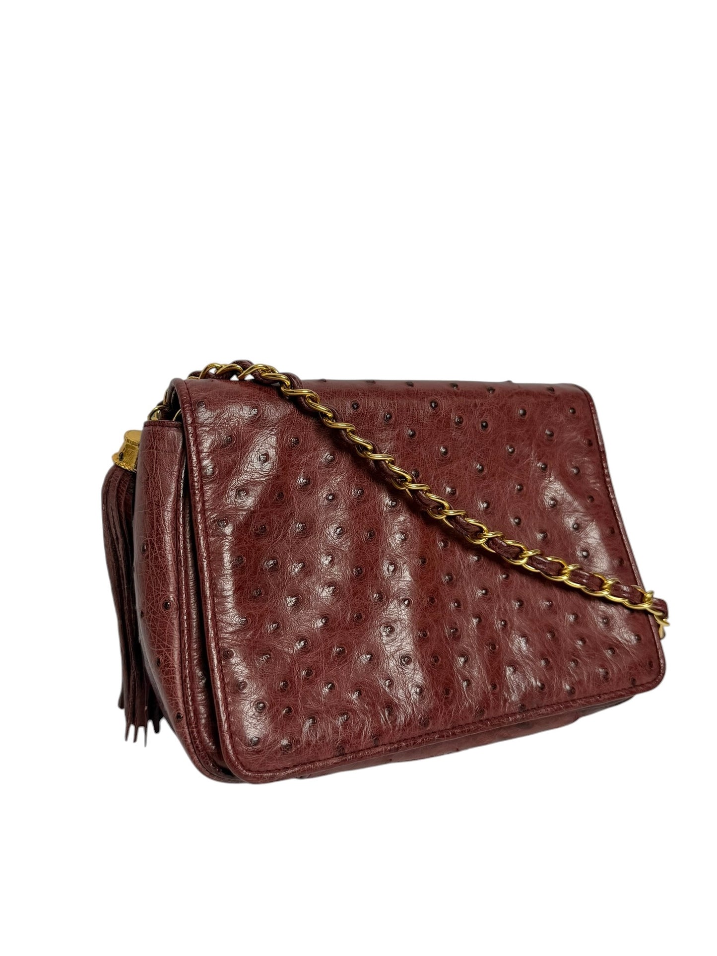 Chanel Vintage Burgundy Ostrich Shoulder Bag