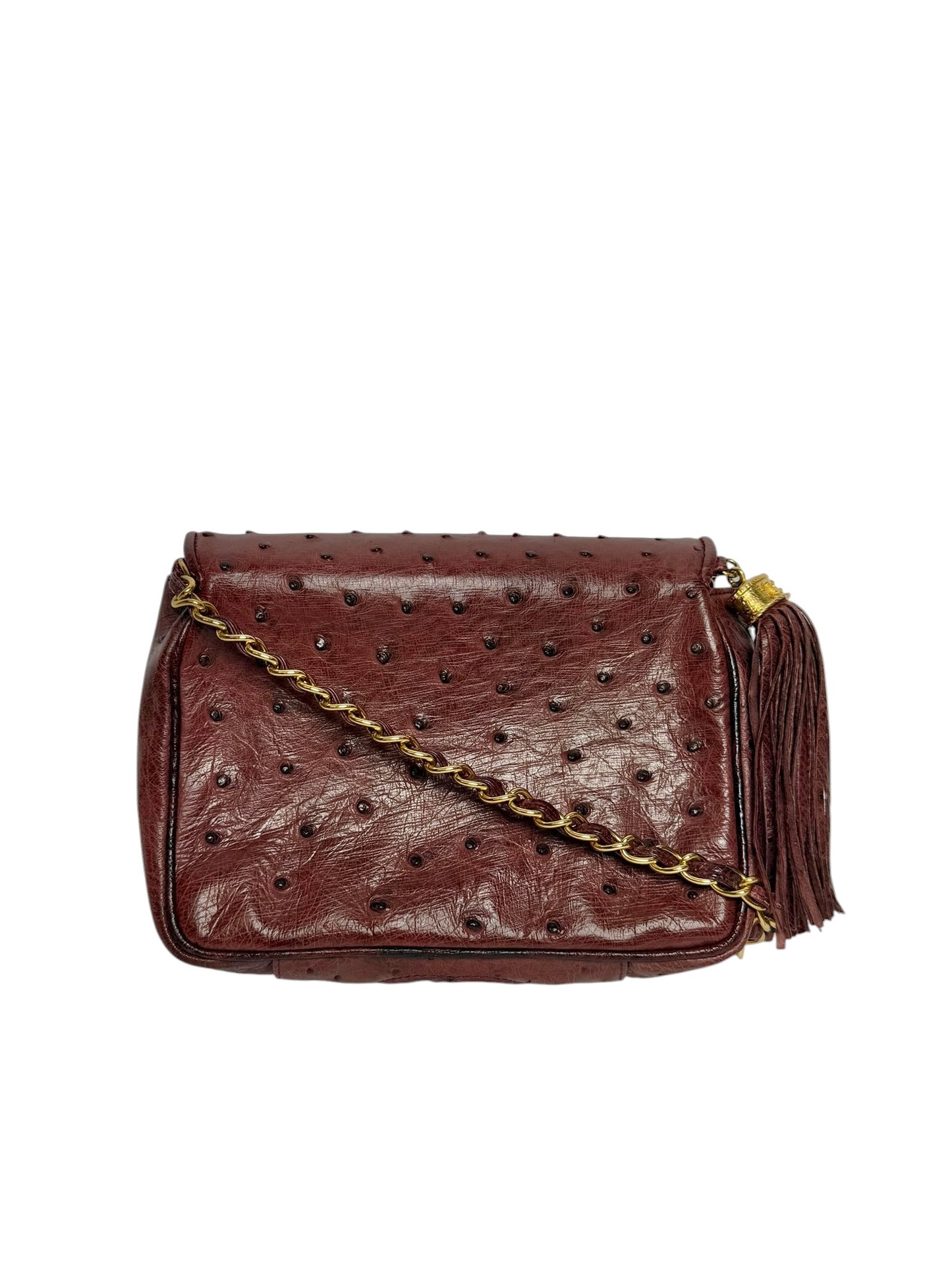 Chanel Vintage Burgundy Ostrich Shoulder Bag