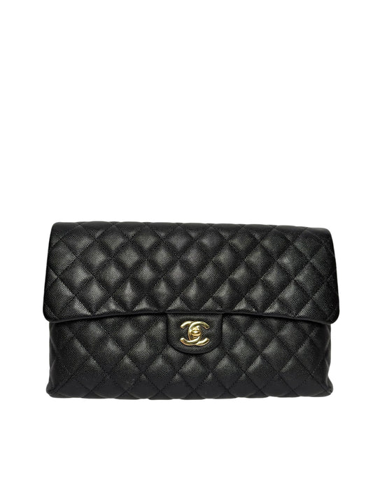 Chanel Black Caviar Quilted Flap Clutch GHW T8189