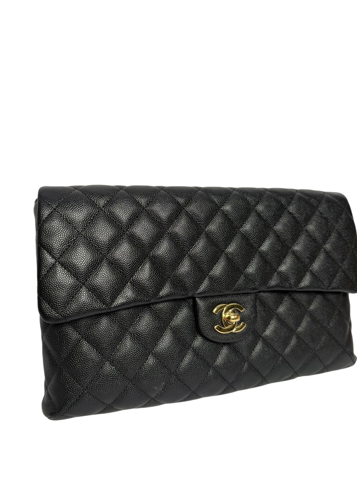 Chanel Black Caviar Quilted Flap Clutch GHW