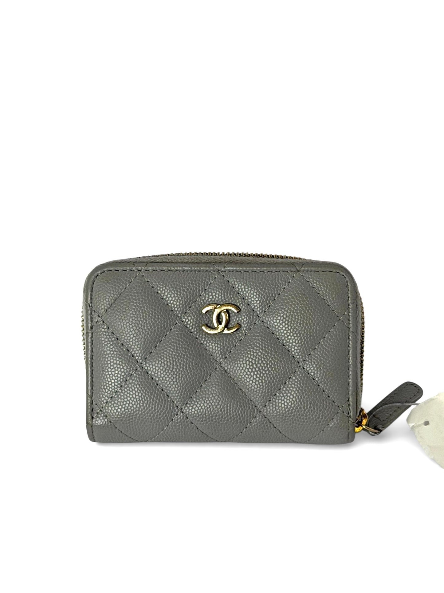 Chanel zip around gray caviar card case