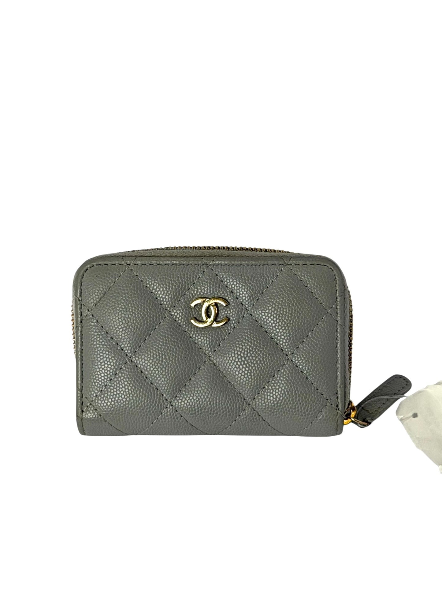 Chanel zip around gray caviar card case
