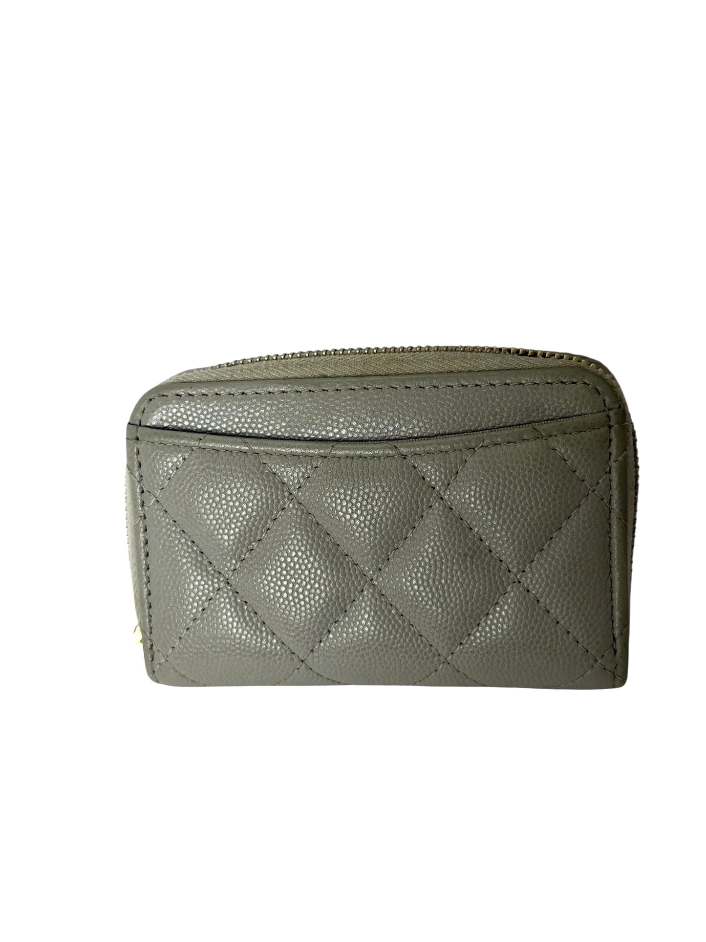 Chanel zip around gray caviar card case
