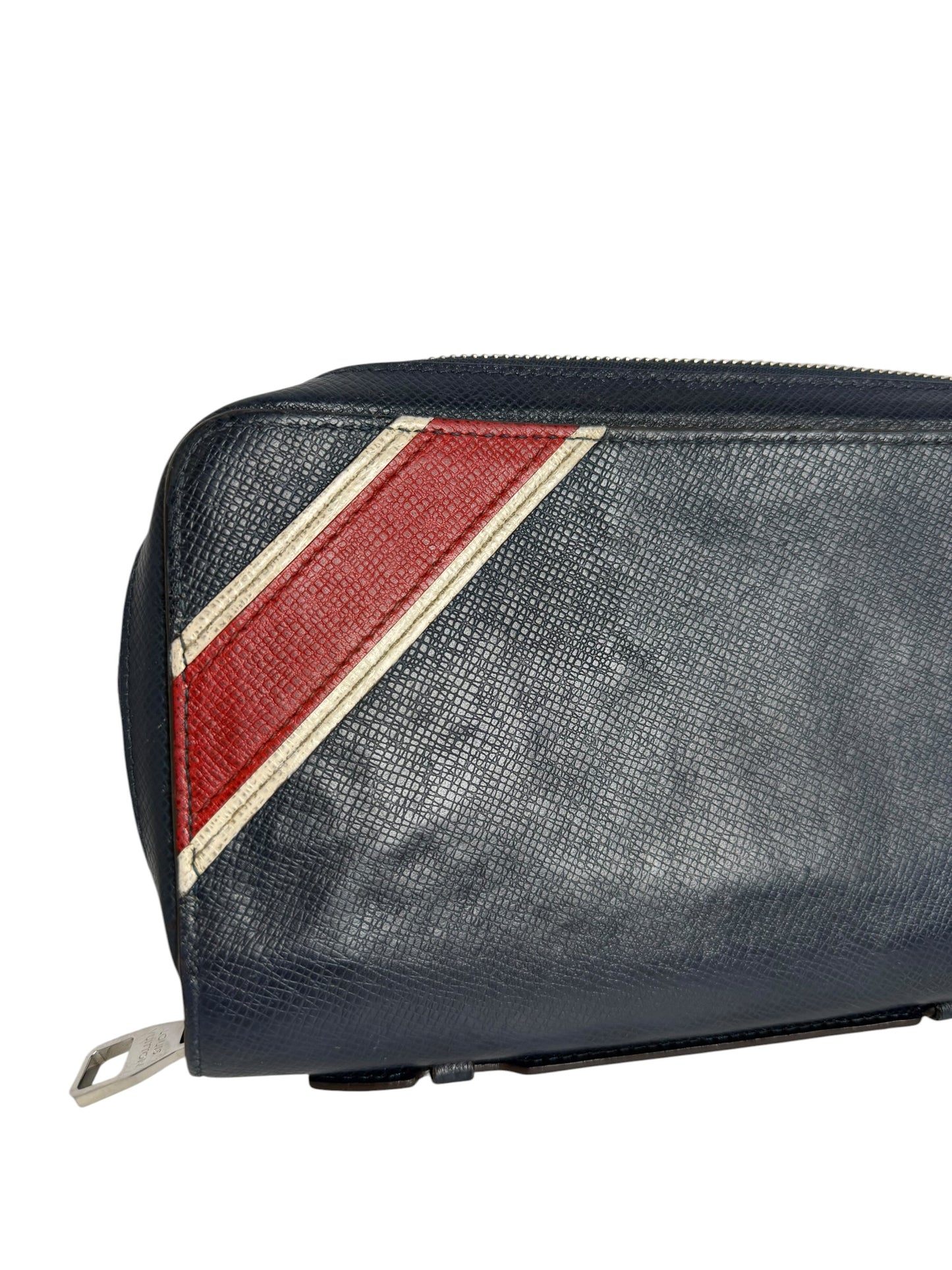 Louis Vuitton XL Blue Taiga Zip Wallet T4218
