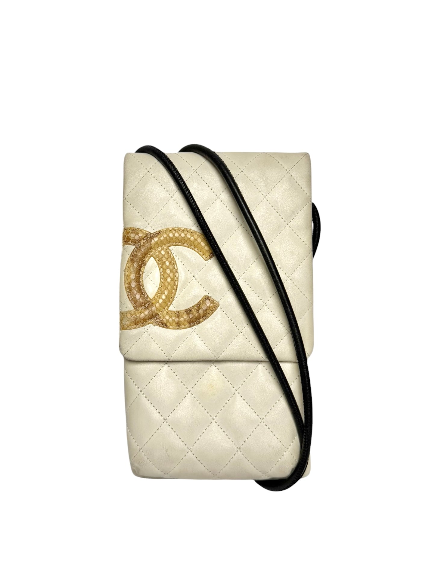 Chanel Cambon Ligne Crossbody Phone Holder White With Python CC