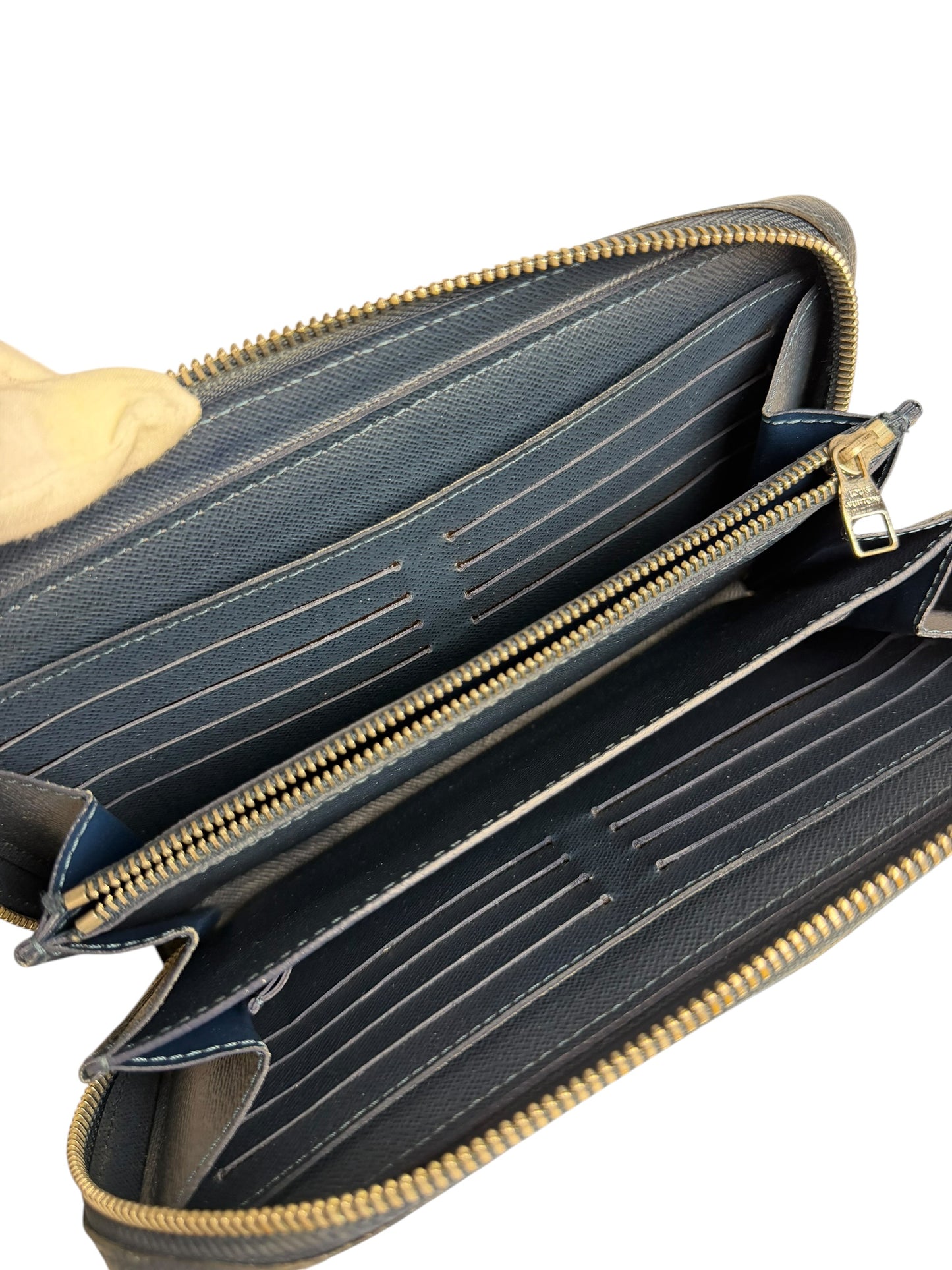 Louis Vuitton XL Blue Taiga Zip Wallet T4218