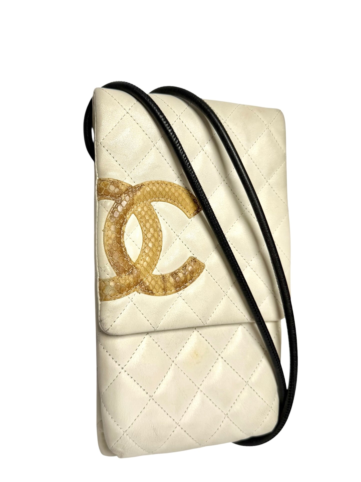 Chanel Cambon Ligne Crossbody Phone Holder White With Python CC