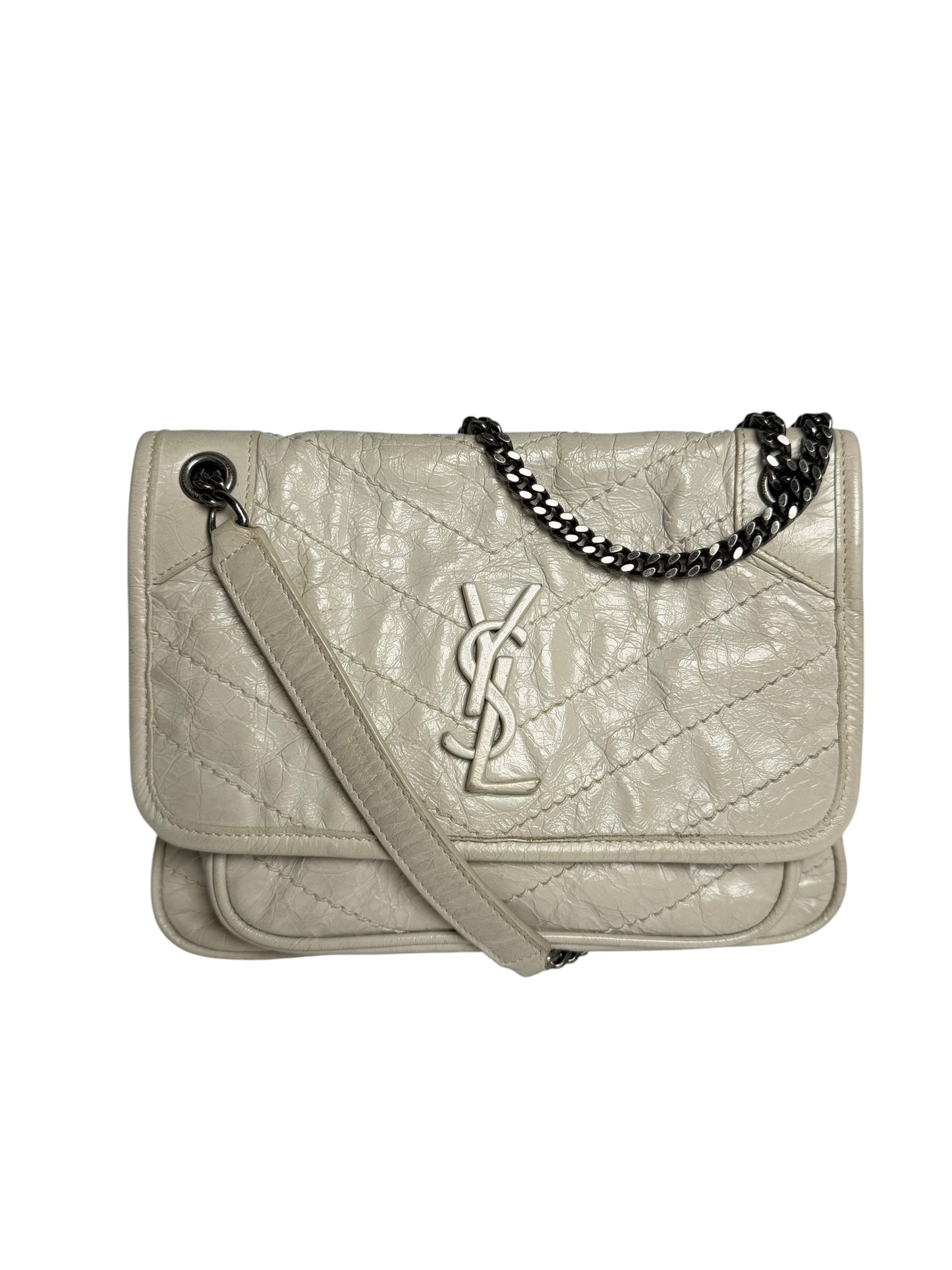 Saint Laurent White Niki Baby Crumpled Calfskin Bag T8378