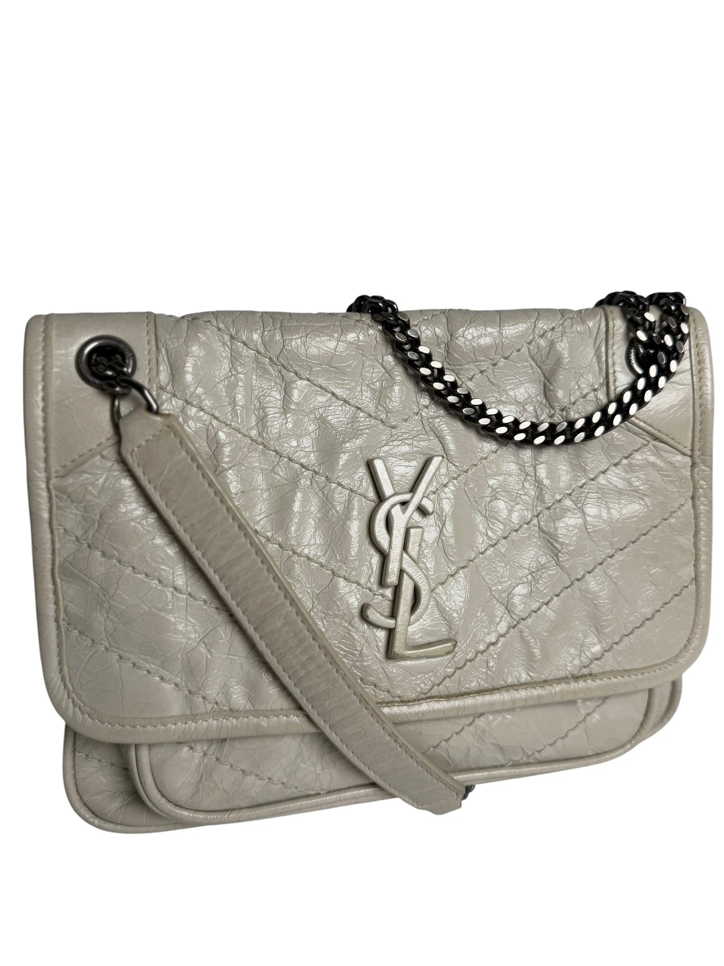 Saint Laurent White Niki Baby Crumpled Calfskin Bag T8378