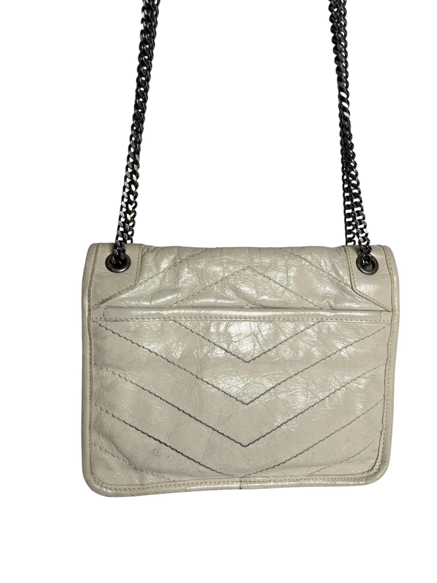 Saint Laurent White Niki Baby Crumpled Calfskin Bag T8378