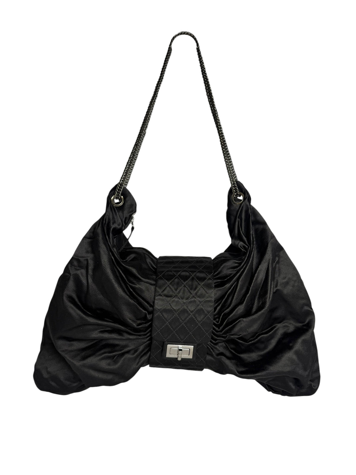 Chanel 2.55 Reissue Black Jumbo Satin Bow Bag T8345