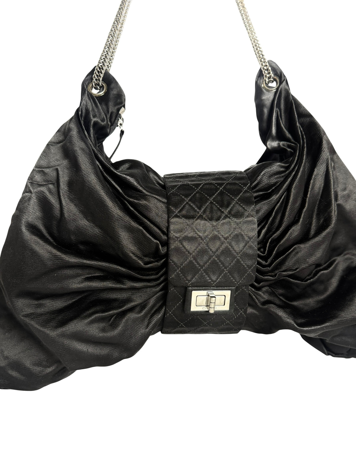 Chanel 2.55 Reissue Black Jumbo Satin Bow Bag T8345