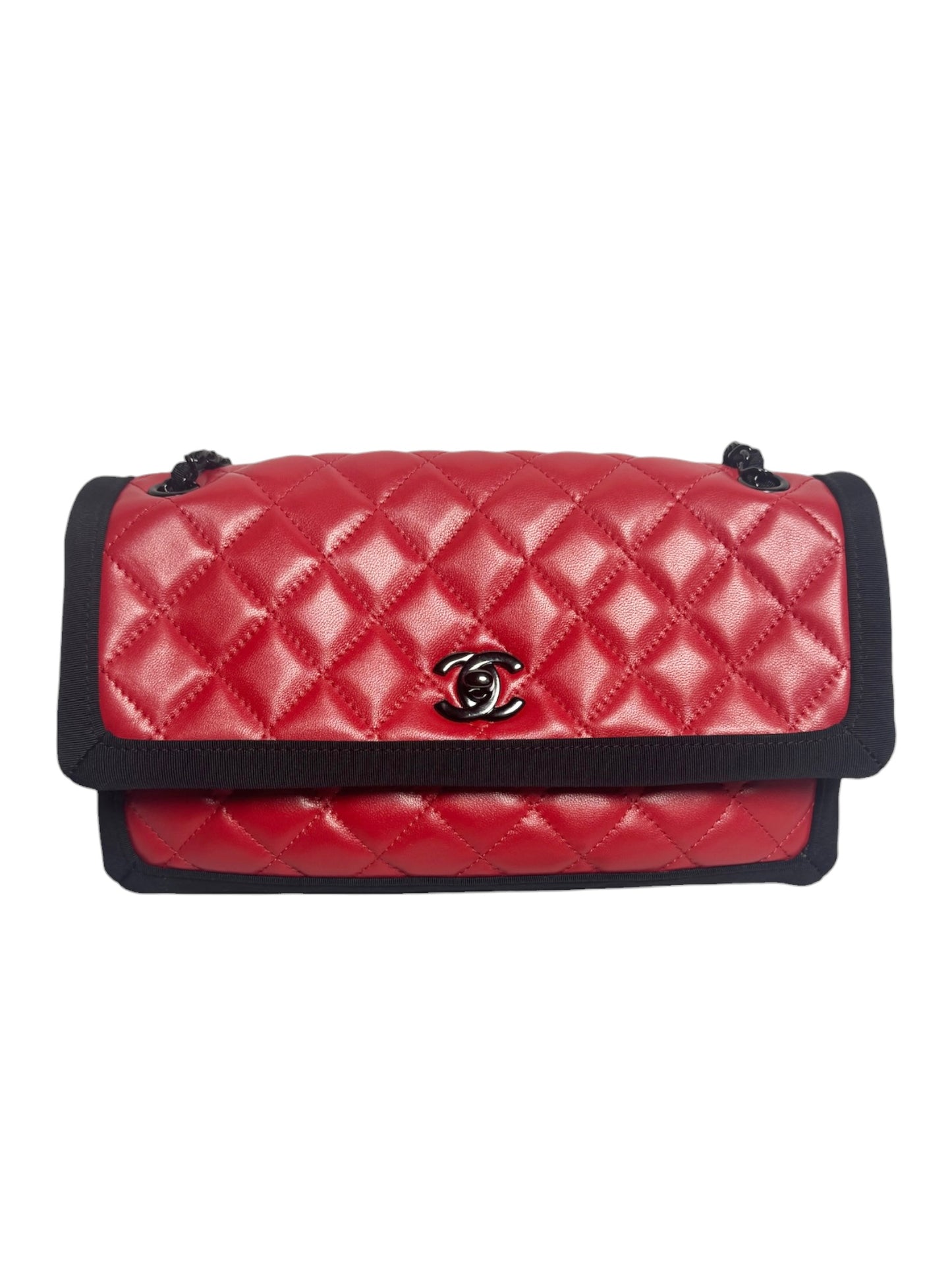 Chanel Red Quilted Leather Flap With Black Trim Black Hardware