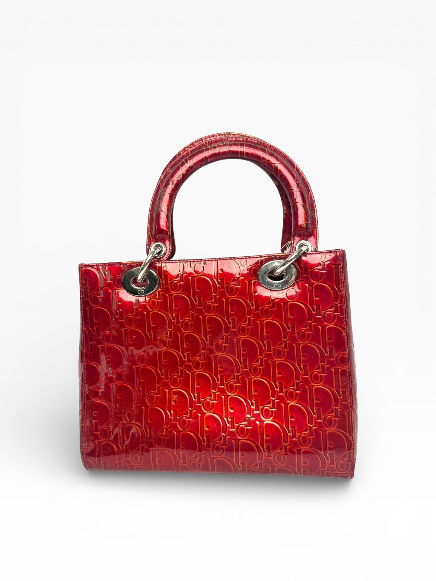 Dior patent Lady Dior red patent silver hardware Medium