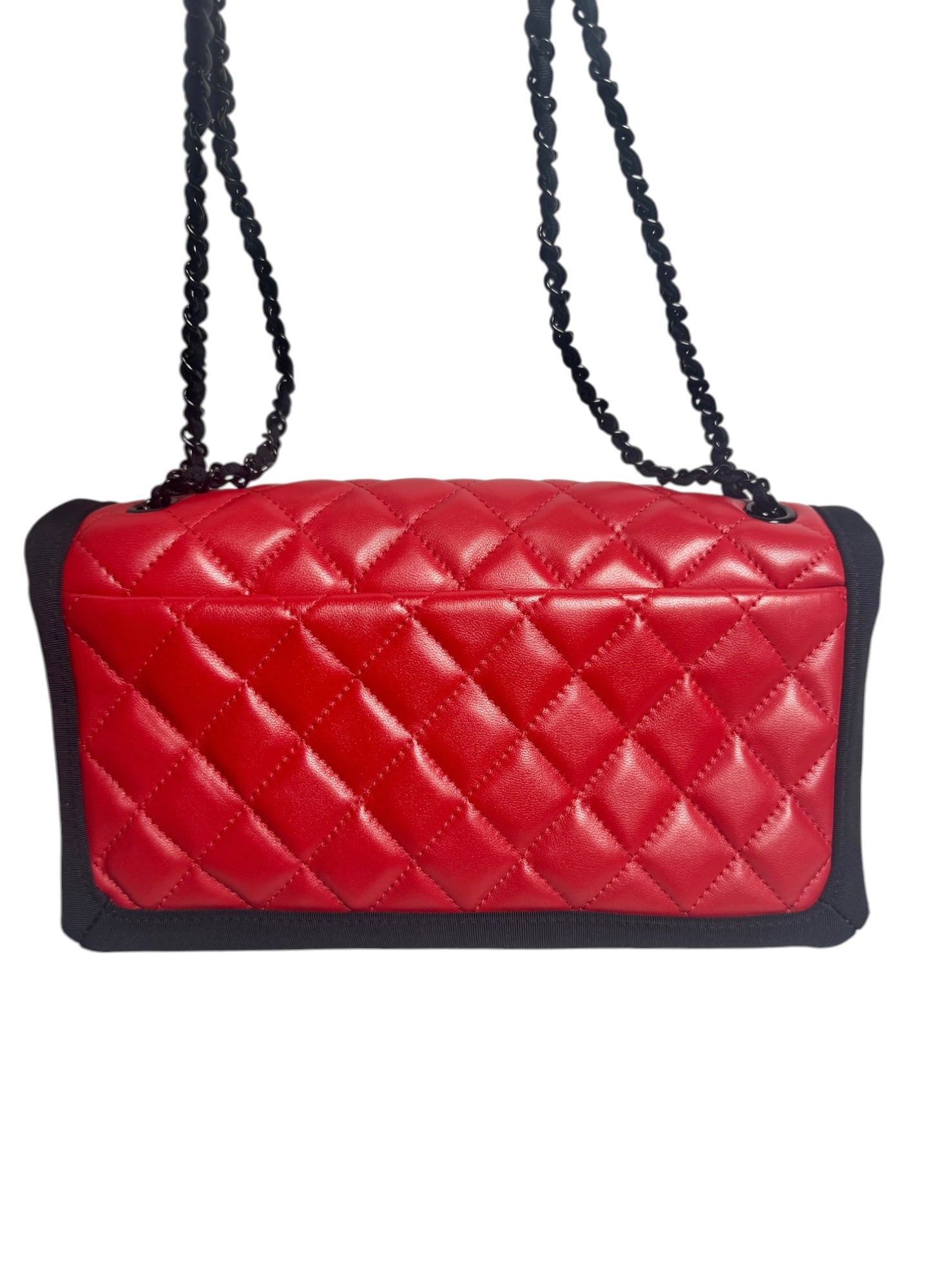 Chanel Red Quilted Leather Flap With Black Trim Black Hardware