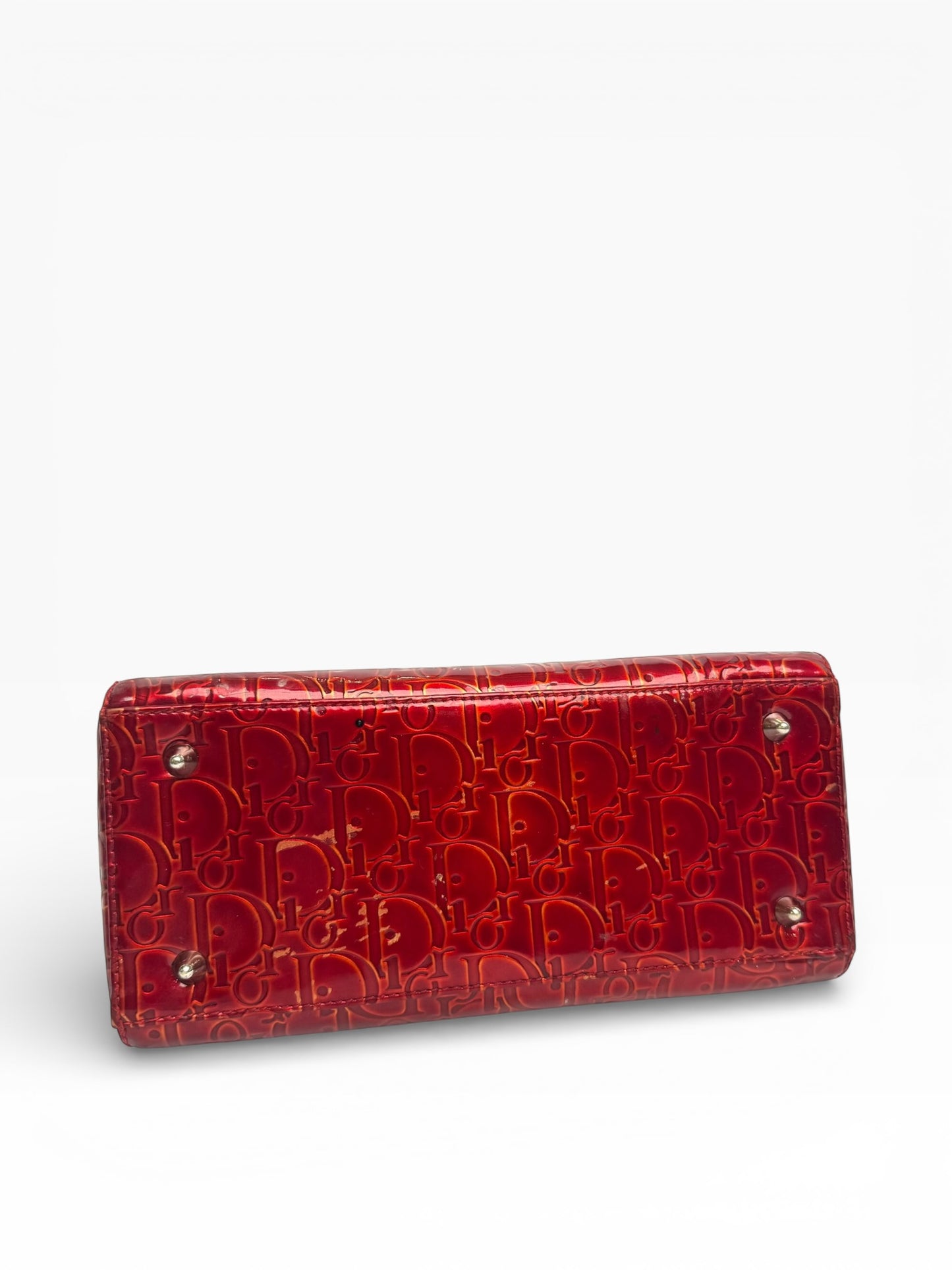 Dior patent Lady Dior red patent silver hardware Medium