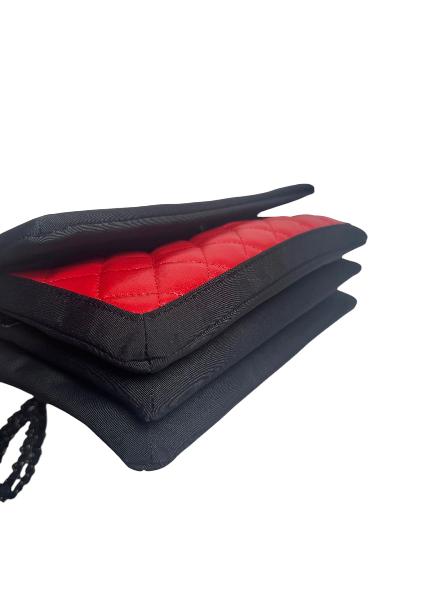 Chanel Red Quilted Leather Flap With Black Trim Black Hardware