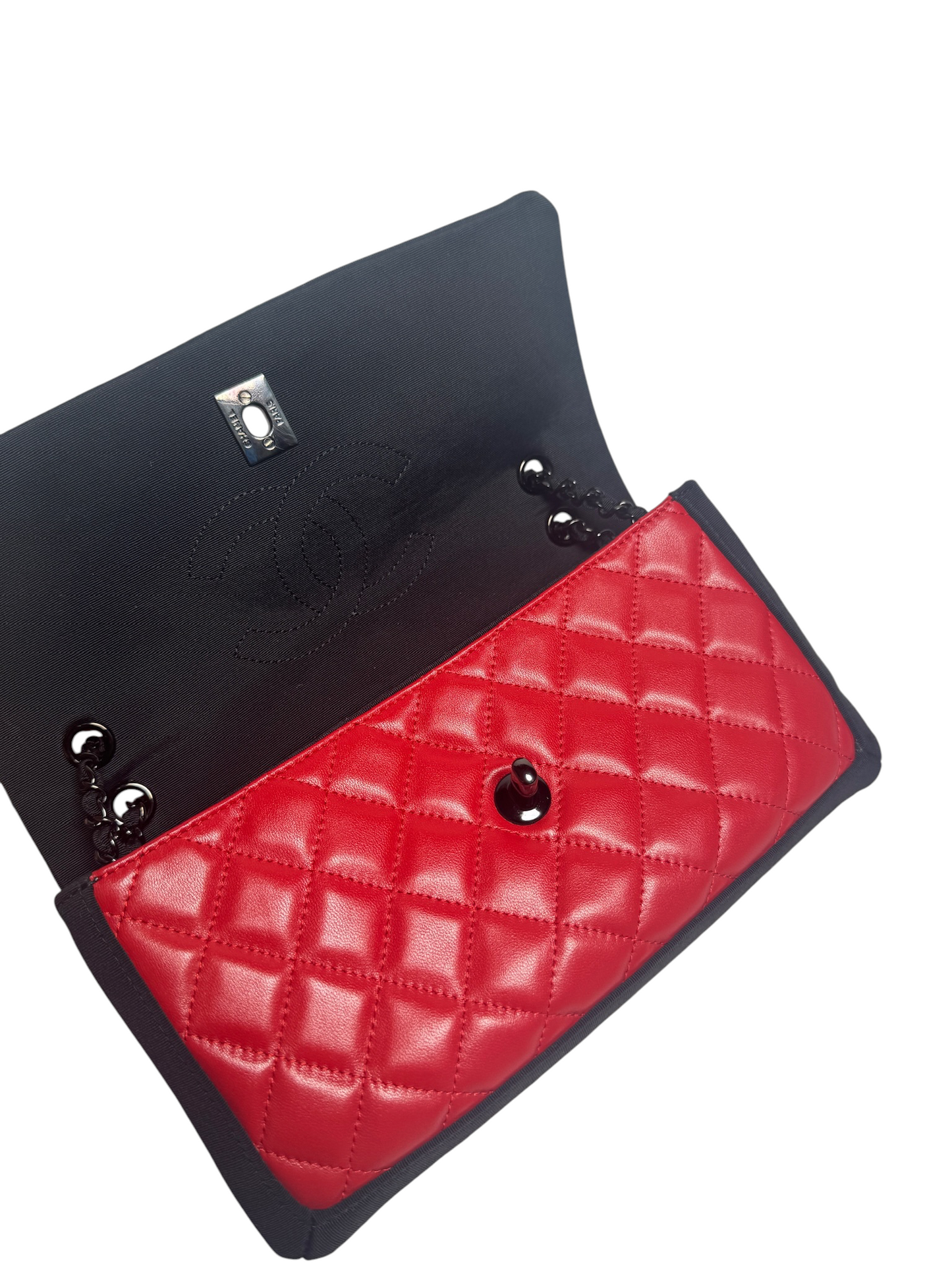 Chanel Red Quilted Leather Flap With Black Trim Black Hardware