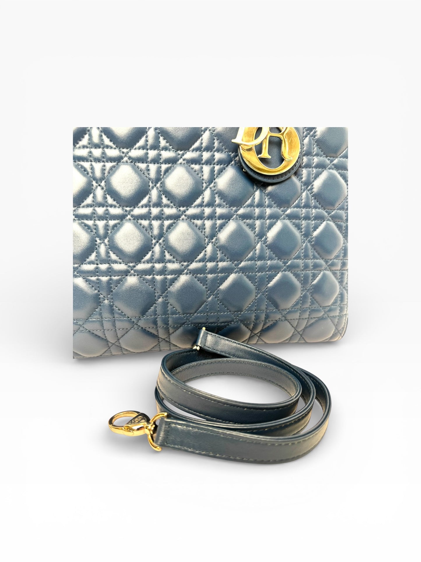 Dior Large lady Dior dusty blue gold hardware