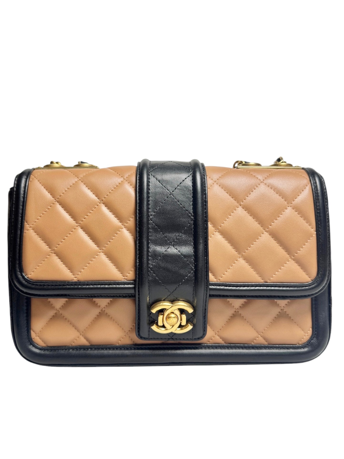 Chanel Quilted Medium Elegant CC Flap Beige Black GHW