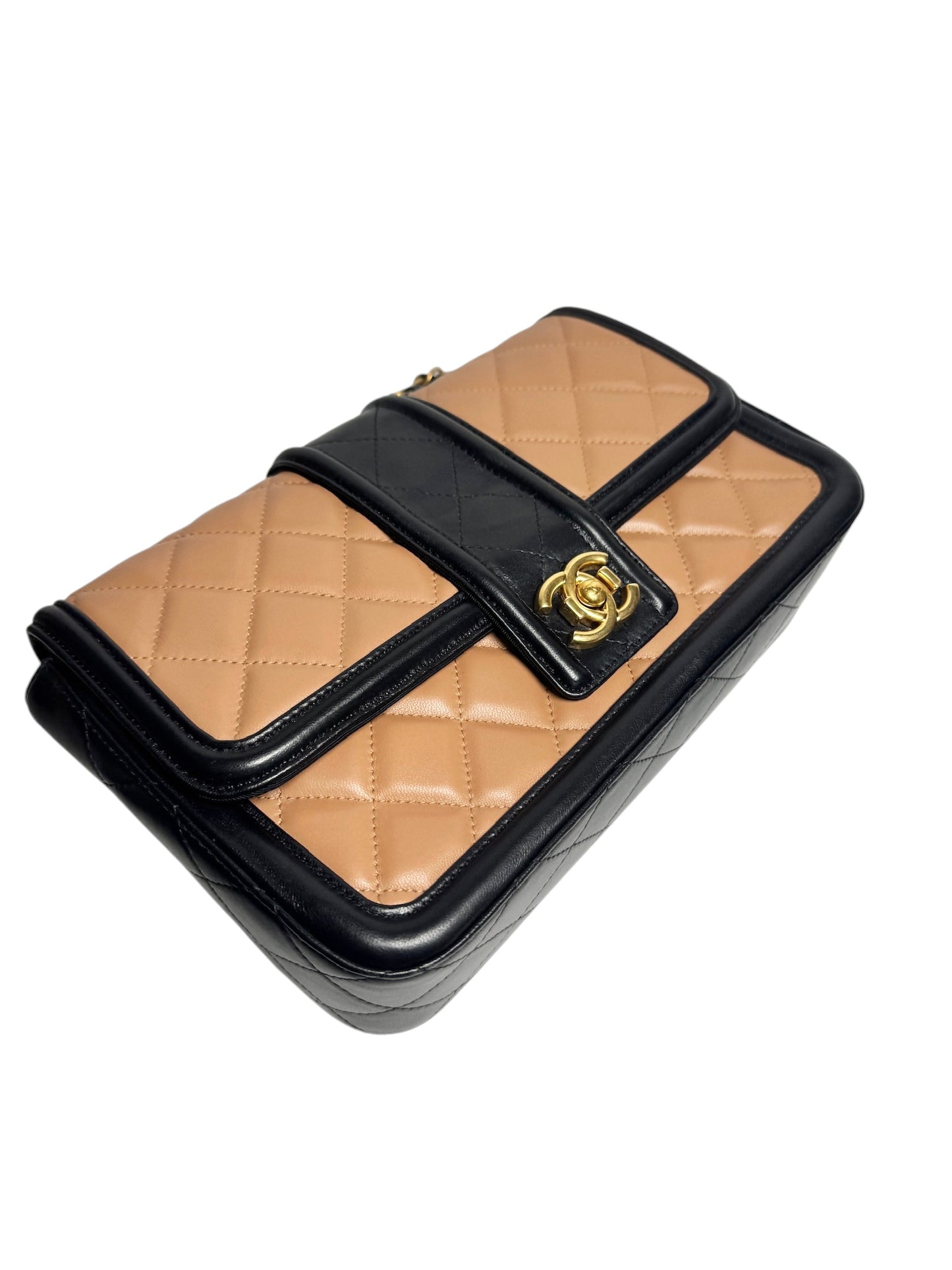 Chanel Quilted Medium Elegant CC Flap Beige Black GHW