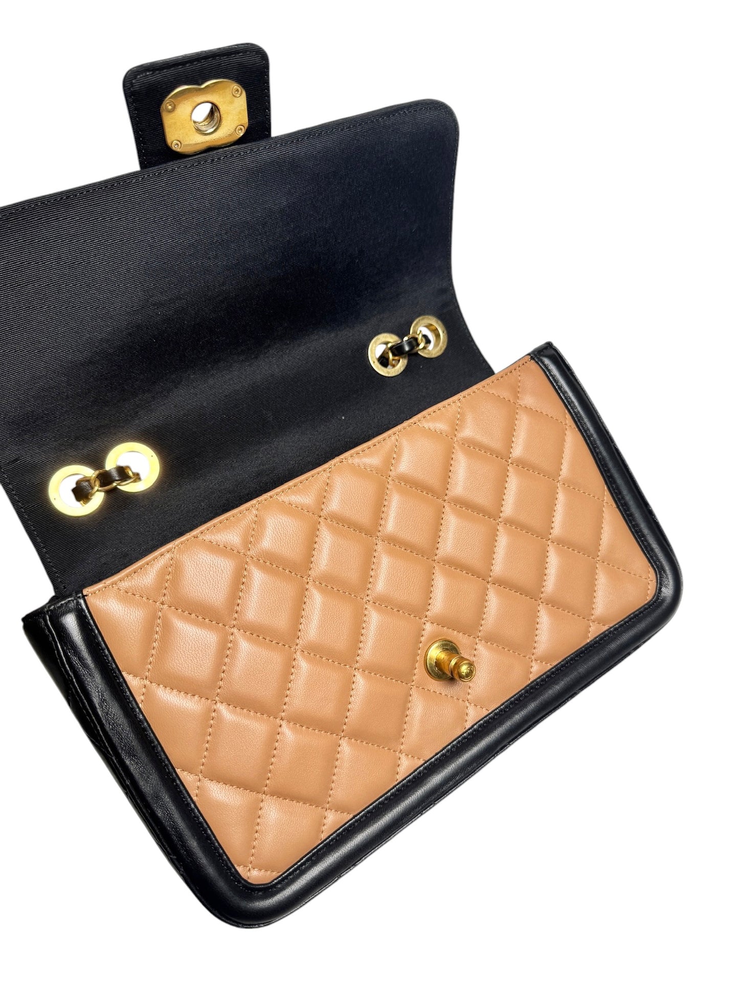 Chanel Quilted Medium Elegant CC Flap Beige Black GHW