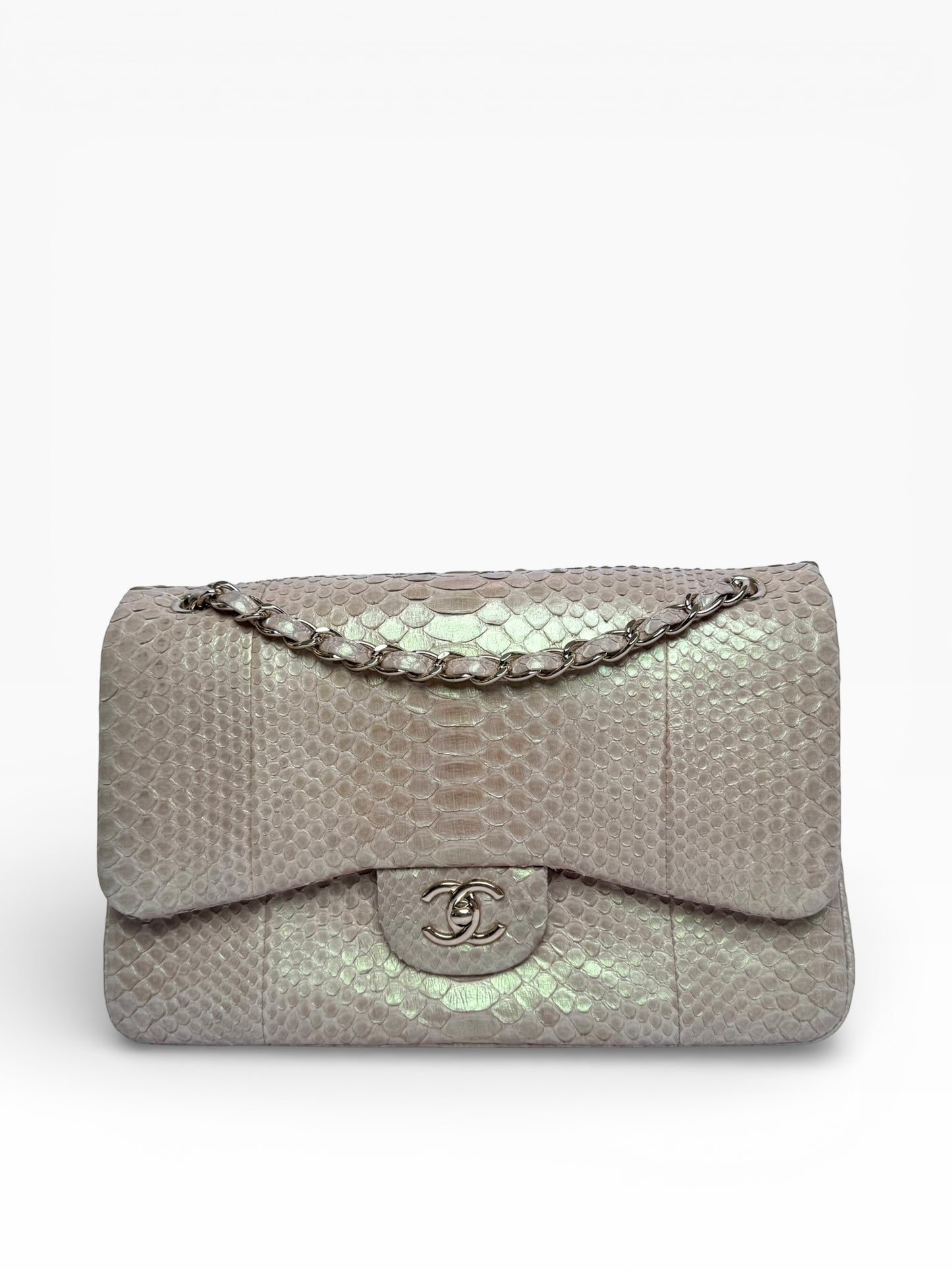 Chanel Python Iridescent Beige Jumbo Classic Double Flap GHW