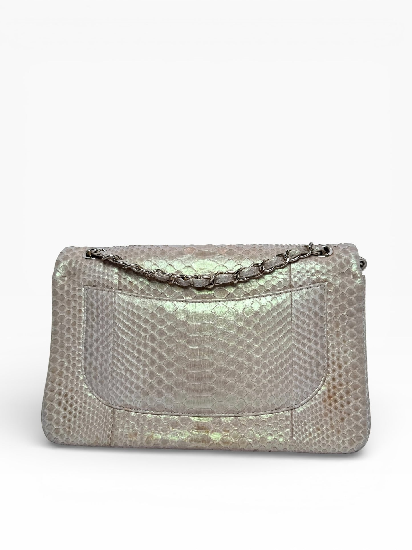 Chanel Python Iridescent Beige Jumbo Classic Double Flap GHW