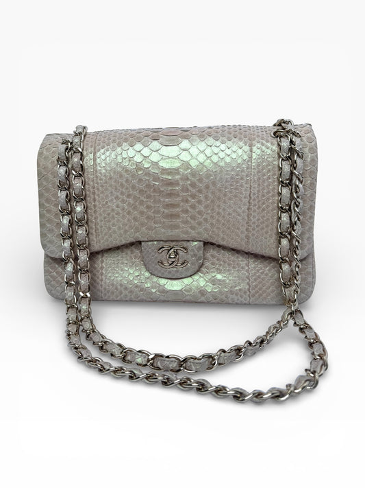 Chanel Python Iridescent Beige Jumbo Classic Double Flap GHW