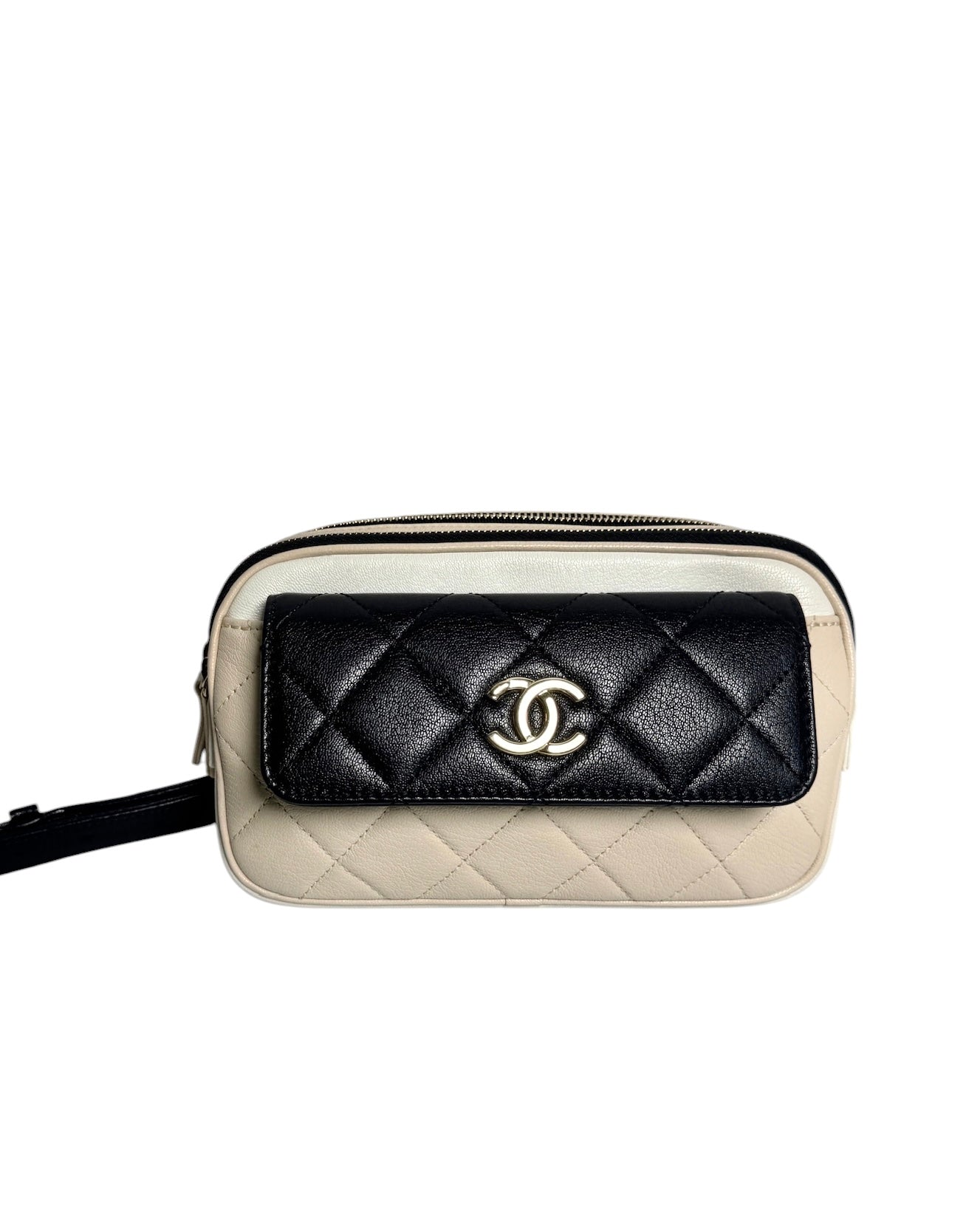 Chanel Goatskin Waist Bag Beige White Black