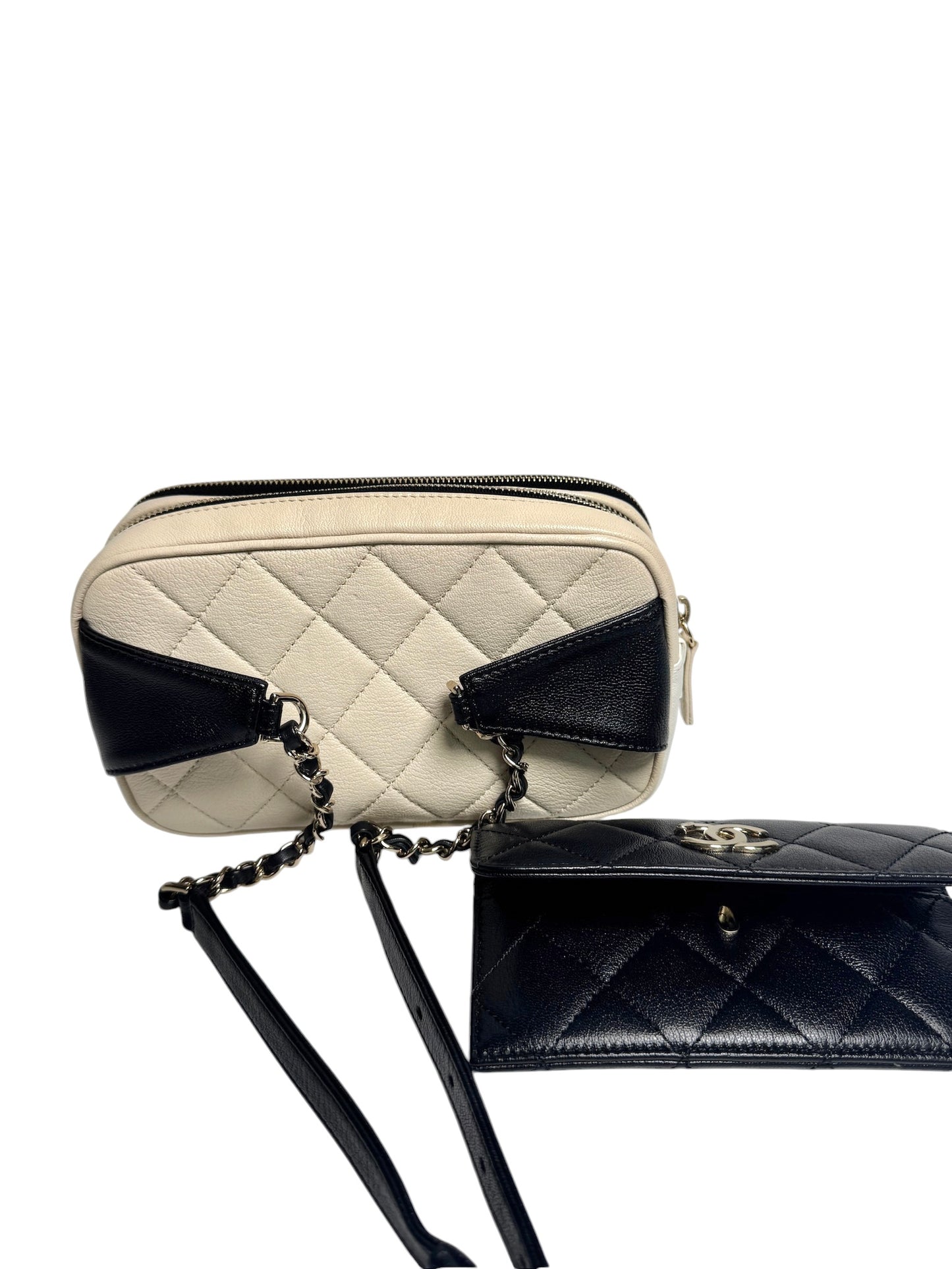 Chanel Goatskin Waist Bag Beige White Black