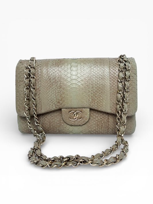 Chanel Python Ombre Khaki Jumbo Double Flap GHW