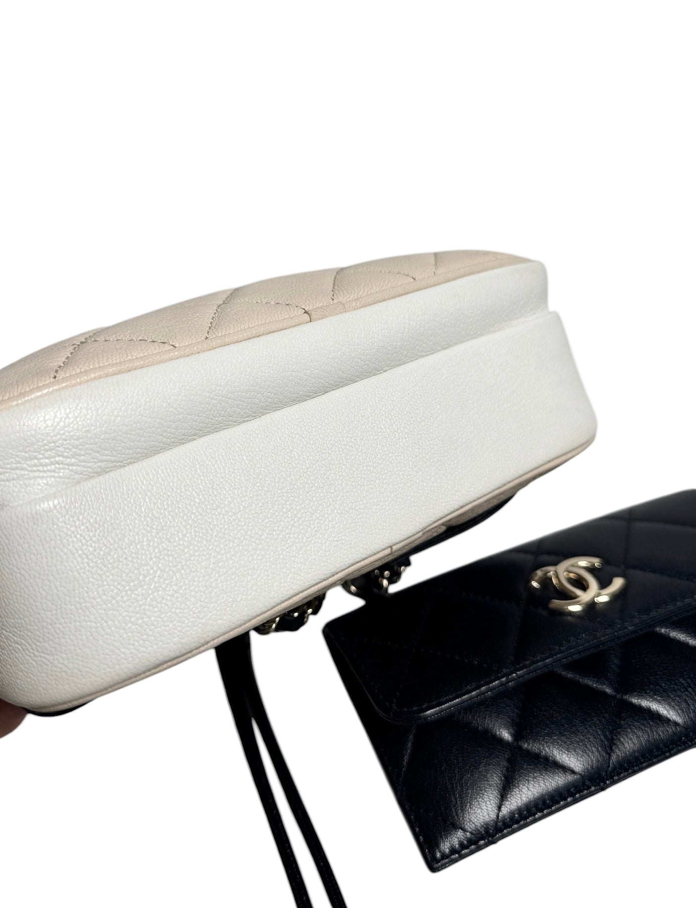 Chanel Goatskin Waist Bag Beige White Black